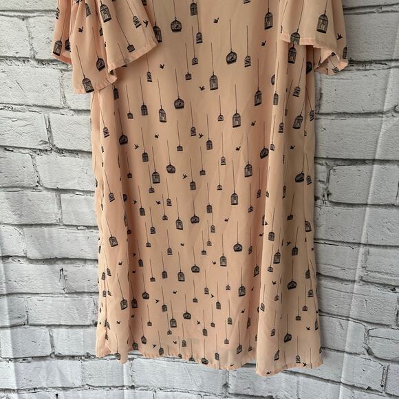 Preowned Flawed Gem  City Streets Birdcage Cold Shoulder Dress Pink Black Size 4 - Picture 4 of 9